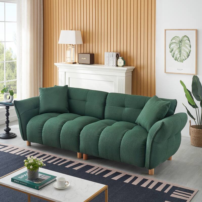 93.70 inches long, Teddy Sofa Fabric,with two matching pillows and three spacious and comfortable seats