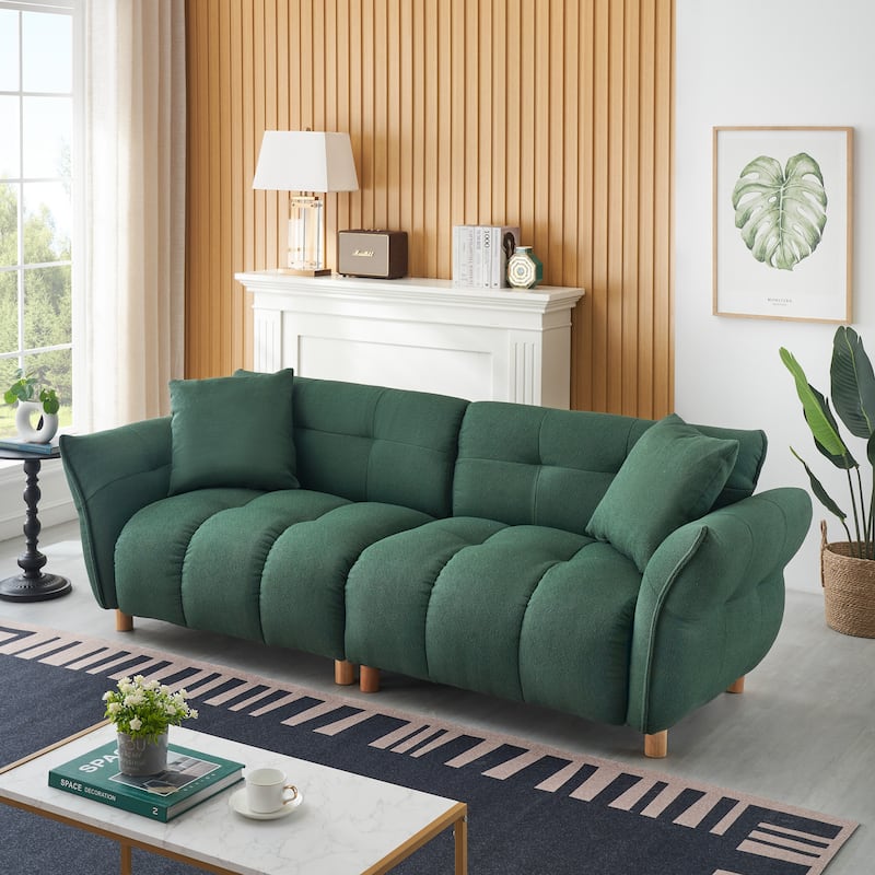 Flared Arms Sofa Square Grid Design Lounge Couch with Pillows
