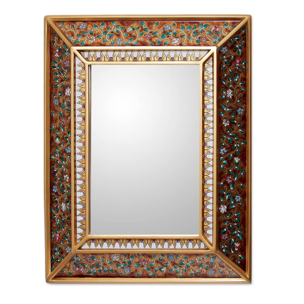 Flowers On Gold Artisan Home Decor Floral Cedar Accent Hall Bedroom Bathroom Wall Mirror