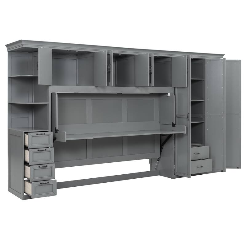 Twin Murphy Bed with Wardrobe, Cabinet, and Desk for Small Spaces