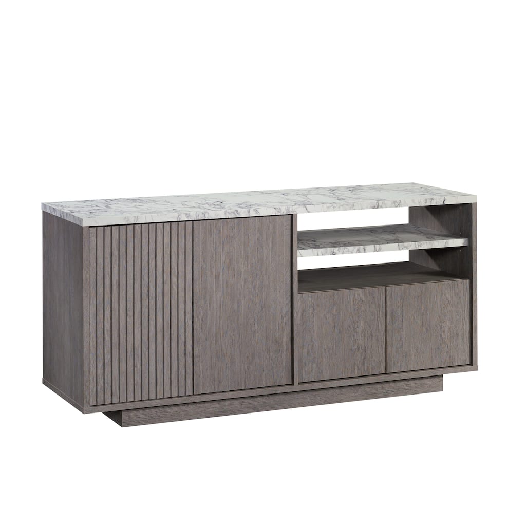 Wood Credenza for TVs up to 65" with Concealed Storage, Brown - 59.06" W x 18.43" D x 27.56" H