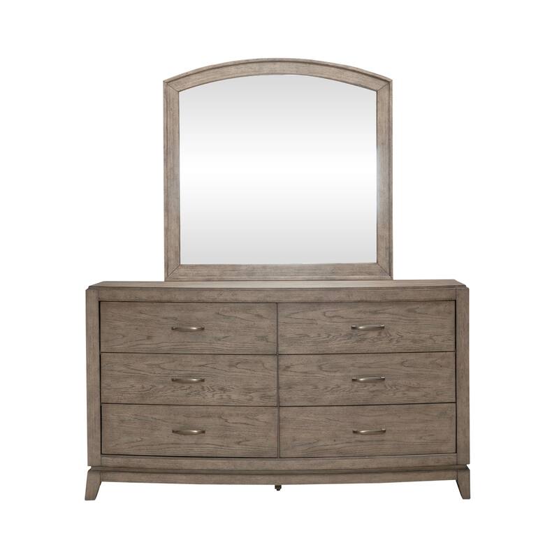 Avalon Burnished Beige Oak Panel Storage Bed with Dresser, Mirror, Chest Bedroom Set - King, Queen