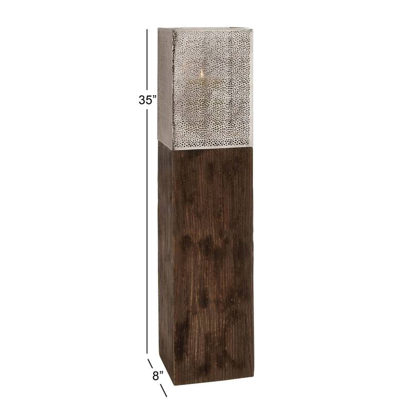Mango Wood Handmade Laser Cut Metal Decorative Indoor Outdoor Candle Lantern - Brown - Roche River Decor