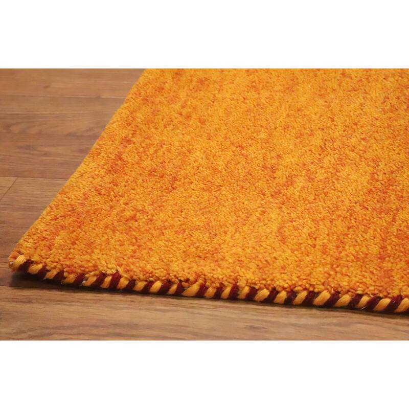 Hand Knotted Oriental 100% Wool Carpet Modern Stripe Oranges & Rust Gabbeh Area Rug - 8' 1'' X 5' 5''