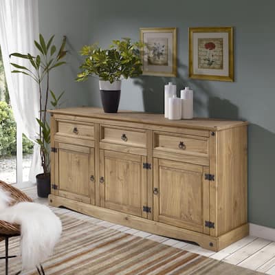 OS Home and Office Furniture Model COR917 Cottage Series Wood Buffet Sideboard in Corona Brown