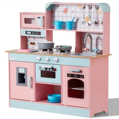 24 Piece Wooden Kids Kitchen Playset Cooking Play Toy Ideal Gift for Children - 34.9 x 12.5 x 35.6 in
