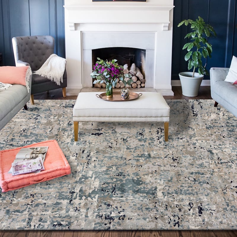 Sevita Gray/Blue Carved Transitional Abstract Polyester Area Rug