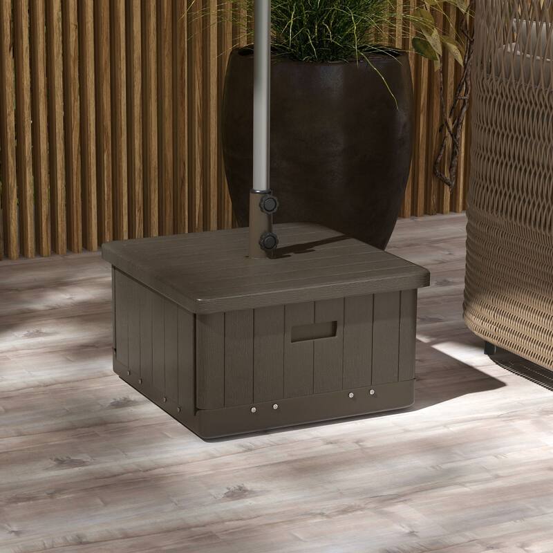 Outsunny 3-in-1 Outdoor Umbrella Base, Coffee End Table, Flower Box Planter with Drain Hole - Brown