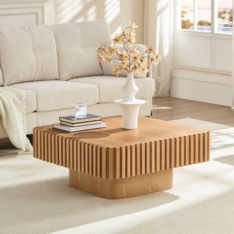 31.5 Inch Modern Handcraft Drum Coffee Table - Natural