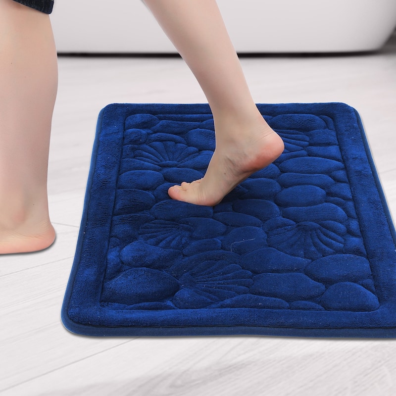 Shell Pattern Bathroom Mat Soft Memory Foam Absorbent Non-Slip Bath Rugs - Dark Blue - 16" x 24"