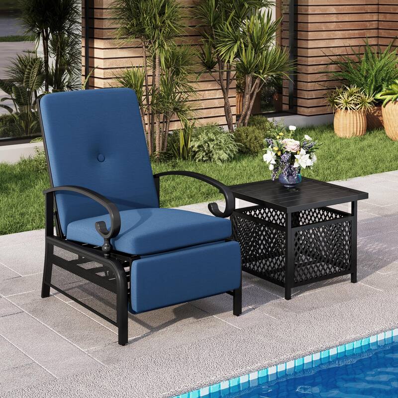 MAISON ARTS 2-piece Adjustable Recliner and Side Table Bistro Set - Navy Blue