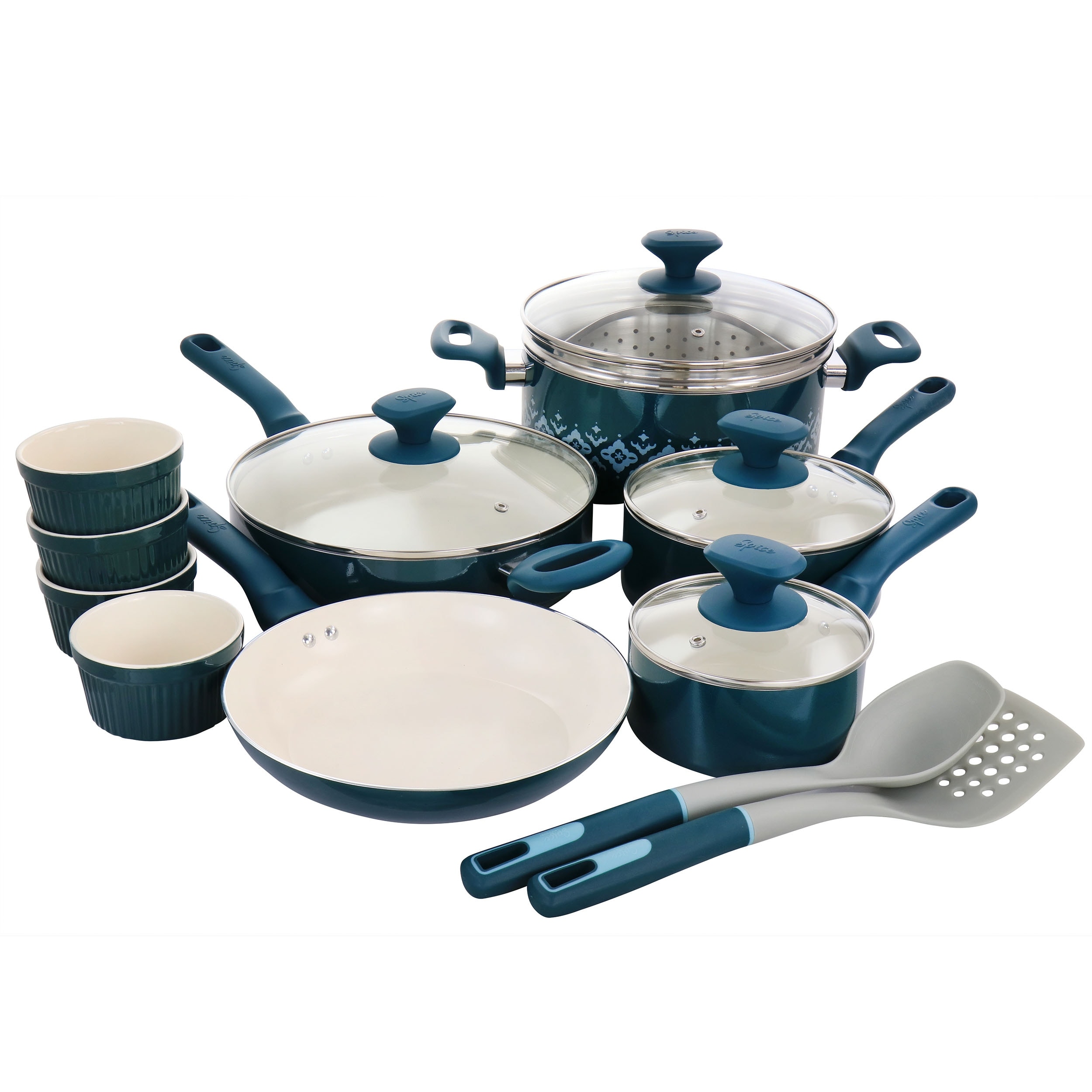 Spice by Tia Mowry 10-Piece Healthy Non-Stick Ceramic Cookware Set - Teal