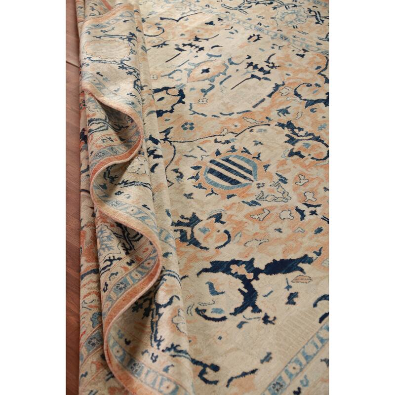 Hand Knotted Oriental 100% Wool Carpet Traditional All-Over Oranges & Rust Ziegler Area Rug - 9' 10'' X 8' 1''