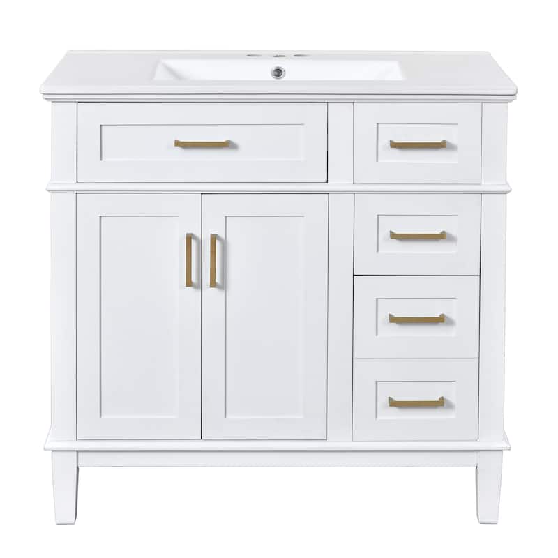 Bathroom Vanity with Sink Combo, Bathroom Cabinet with 2 Soft Close Doors and 4 Drawers, Vanity Set with Tip-Out Drawer