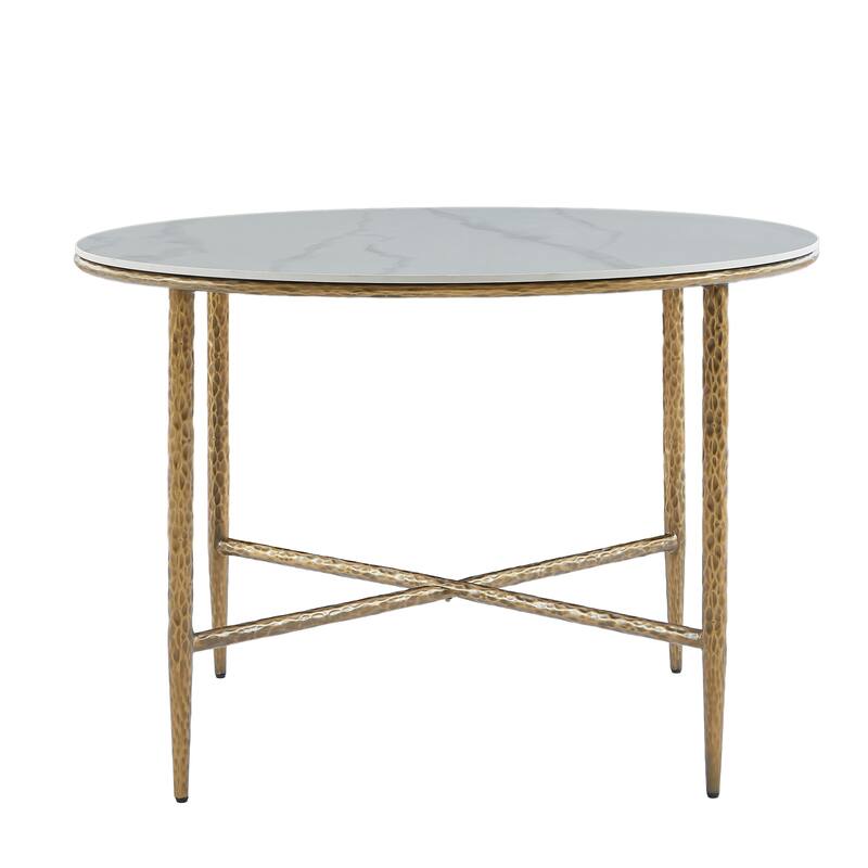 Christopher Knight Home - Modern Sintered Stone Round Dining Table with Forged Brass Metal Legs