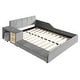 preview thumbnail 33 of 44, Full Size Velvet Upholstered Platform Bed w/ Bedside Desk & Stool, Mother & Child Platform Bed Frame w/ Footboard & Guardrail