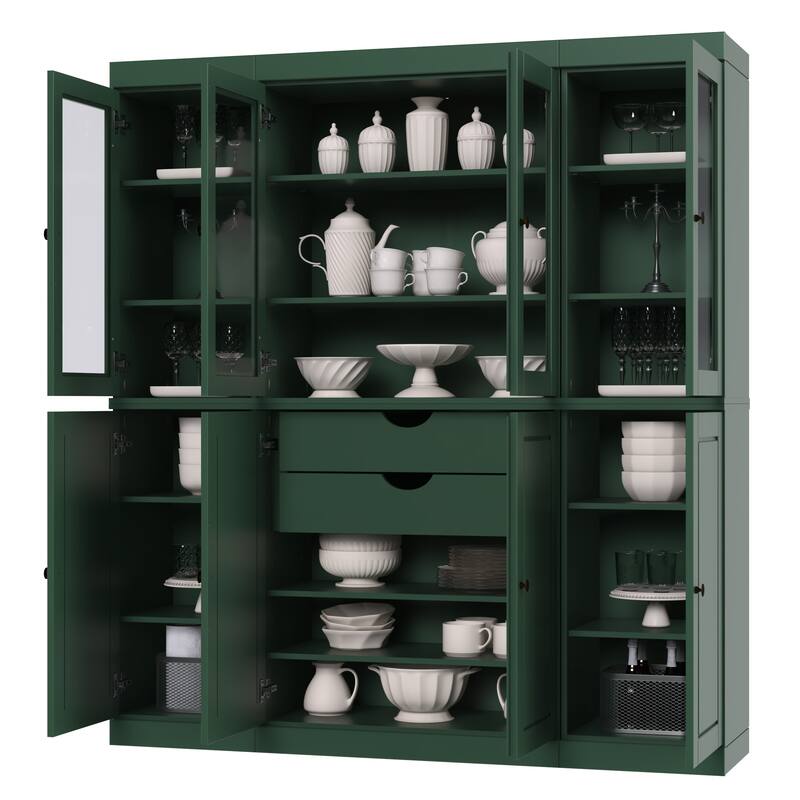 100% Solid Wood Kitchen China Pantry Buffet with Glass or Solid Wood Doors and 2-Drawer Kit by Palace Imports - 65" x 71.5"