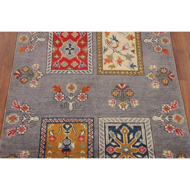 Gray Kazak Accent Rug Handmade Wool Carpet - 2'10" x 4'2"