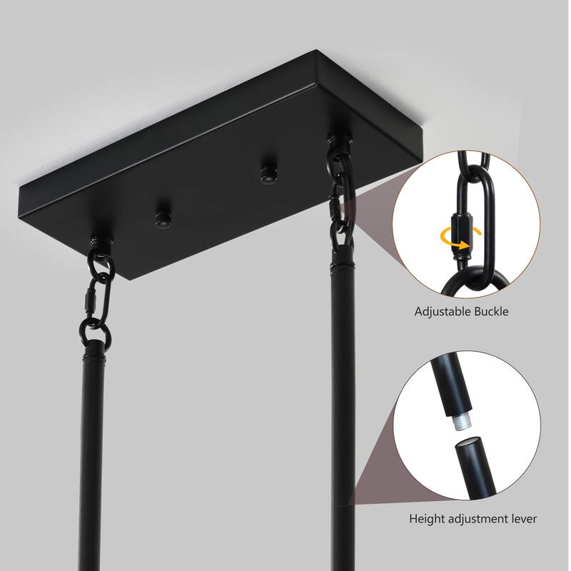 32" Wood Industrial Farmhouse Rectangle Pendant Light, 5-Light Chandelier with Lampshade for Dining Room (No Bulbs)