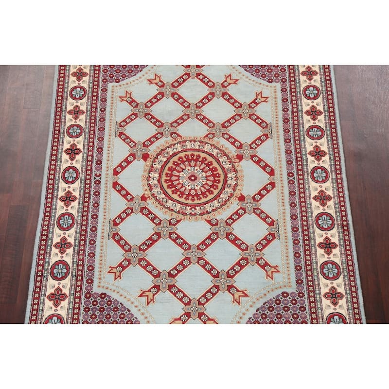 Vegetable Dye Geometric Aubusson Oriental Wool Area Rug Hand-knotted - 4'7" x 7'1"