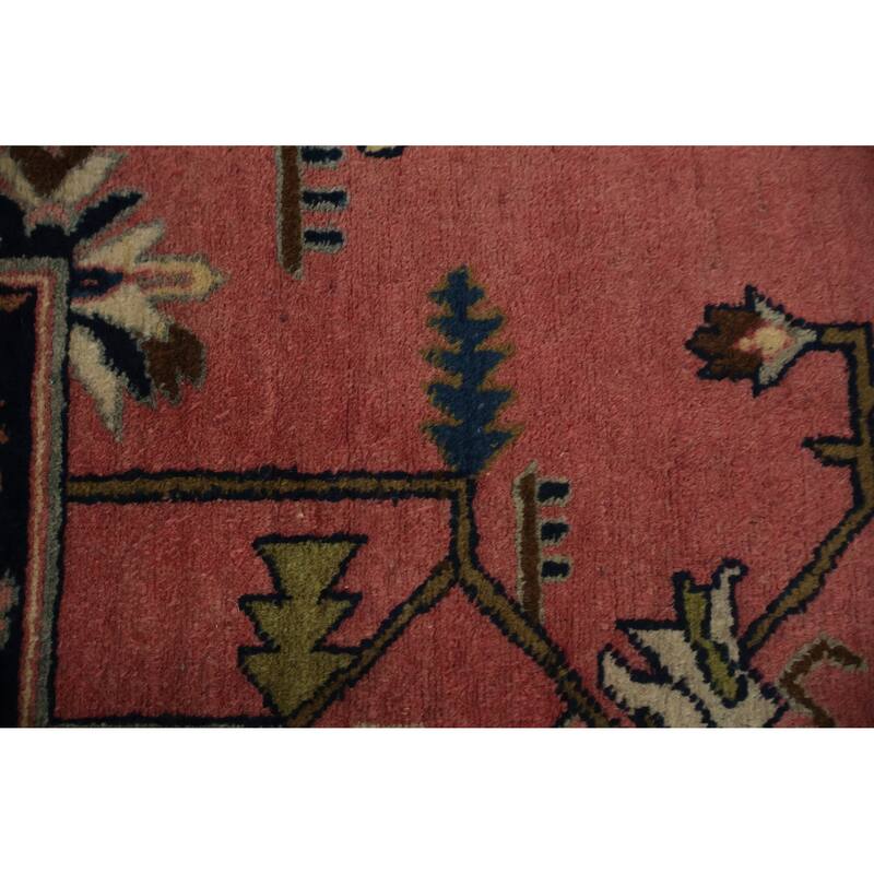 Hand Knotted Oriental 100% Wool Carpet Traditional Medallion Pink Heriz Area Rug - 12' 8'' X 9' 1''