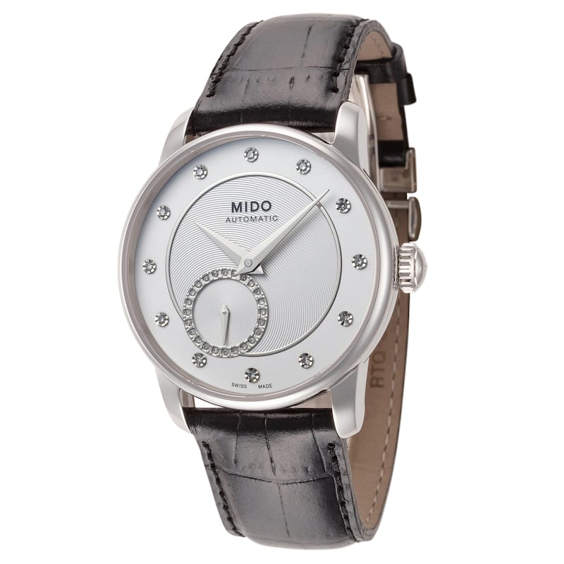 Mido Women's Baroncelli II 35mm Silver Dial Leather Automatic Watch - Black - One Size