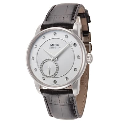 Mido Women's Baroncelli II 35mm Silver Dial Leather Automatic Watch - Black - One Size