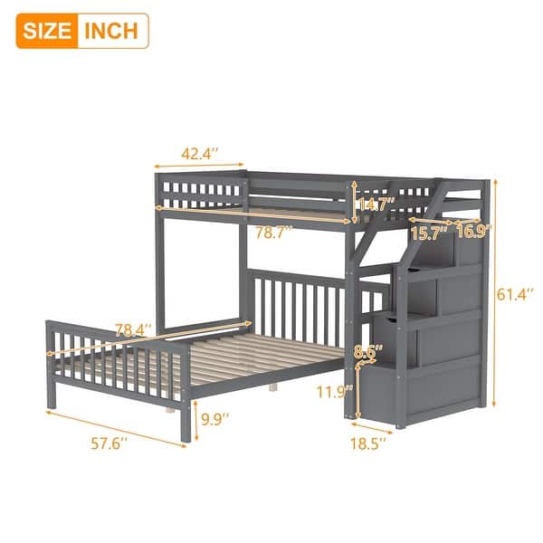 dimension image slide 1 of 2, Merax Twin over Full Bunk Bed with Staircase
