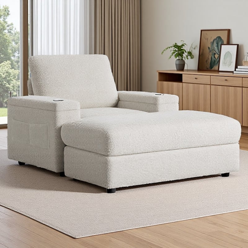 Ultra-Plush Oversized Chaise Lounge with Convertible Storage Ottoman by Harper&Bright Designs - Beige