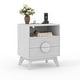 preview thumbnail 1 of 23, Fluted Nightstand with Charging Station, Modern 19.6in Wide End Table Wood Bedside Table with 2 Drawers for Bedroom White - 1pc