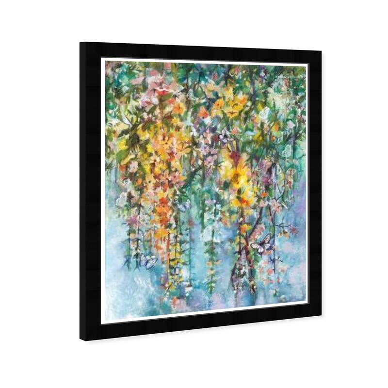 Wynwood Studio Prints Floral and Botanical Tropical Blossom Butterflies Yellow and Tropical Wall Art Canvas Print