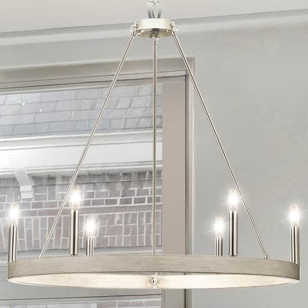 slide 2 of 5, Luxury Modern Chandelier, 28.25H x 30W, with Minimalist Style, Brushed Nickel, UHP4564 by Urban Ambiance