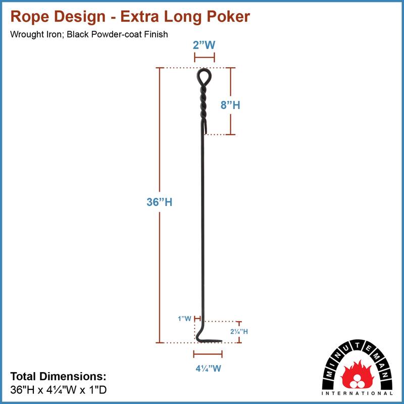 Achla Designs Extra Long Rope Design Fireplace Poker, 36 Inch Tall, Black