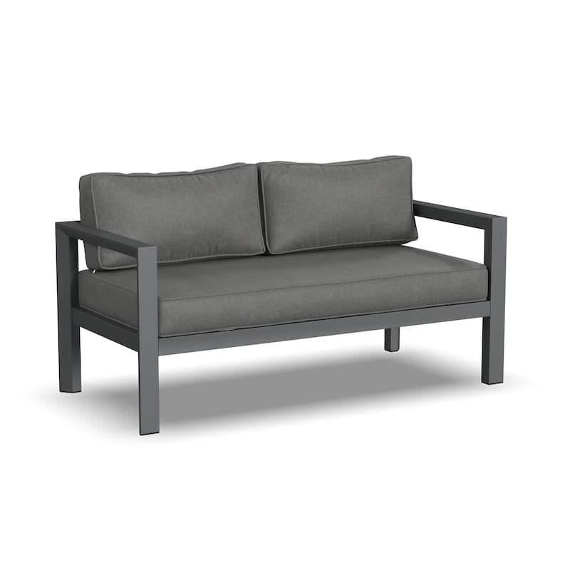 Grayton Gray Aluminum Outdoor Aluminum Loveseat with Lounge Chairs and Coffee Table - 61" x 26" x 29"