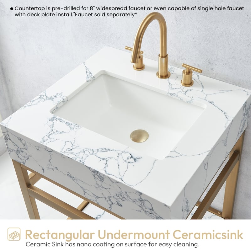 Ecija Bath Vanity, Metal Support with Composite Stone Top, no Mirror