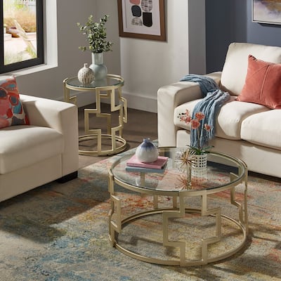 Spumante Matte Gold Finish, Clear Glass Top Table Set by iNSPIRE Q Bold