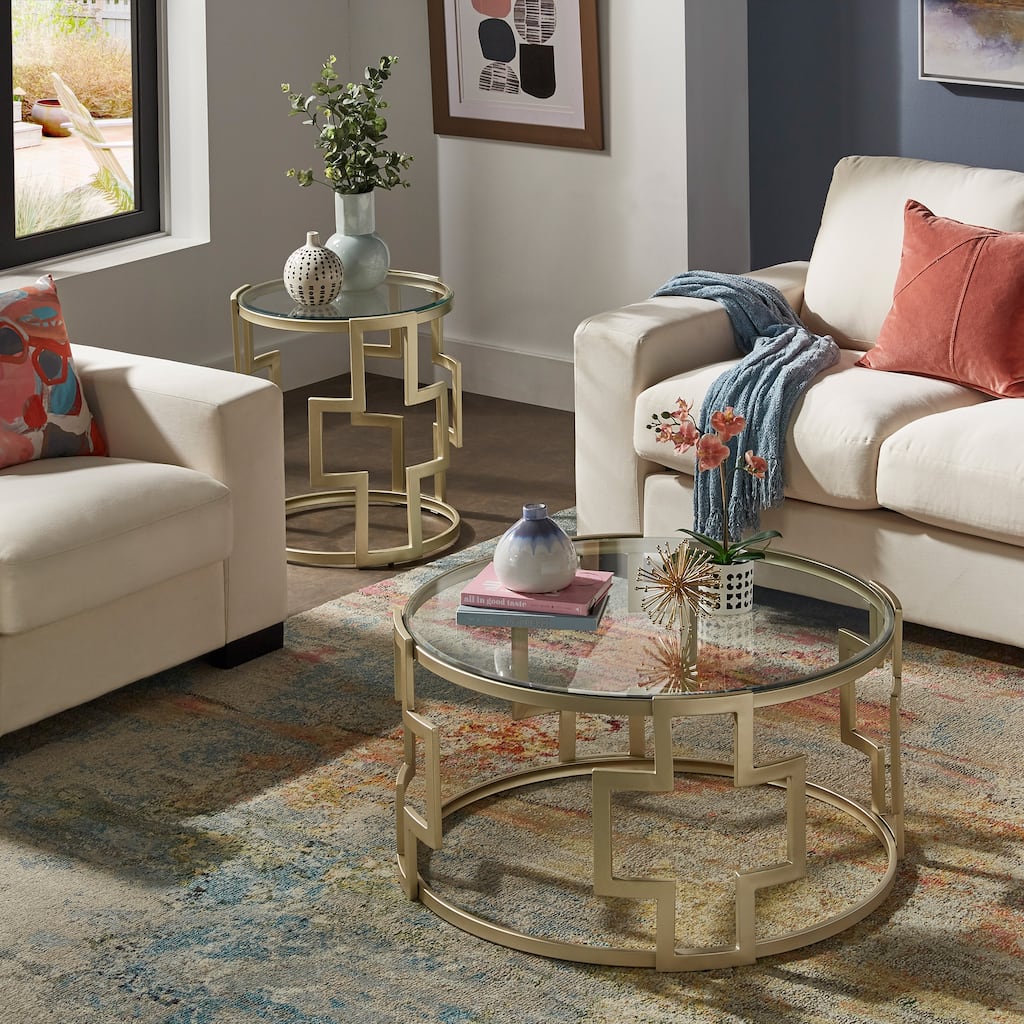 Spumante Matte Gold Finish, Clear Glass Top Table Set by iNSPIRE Q Bold