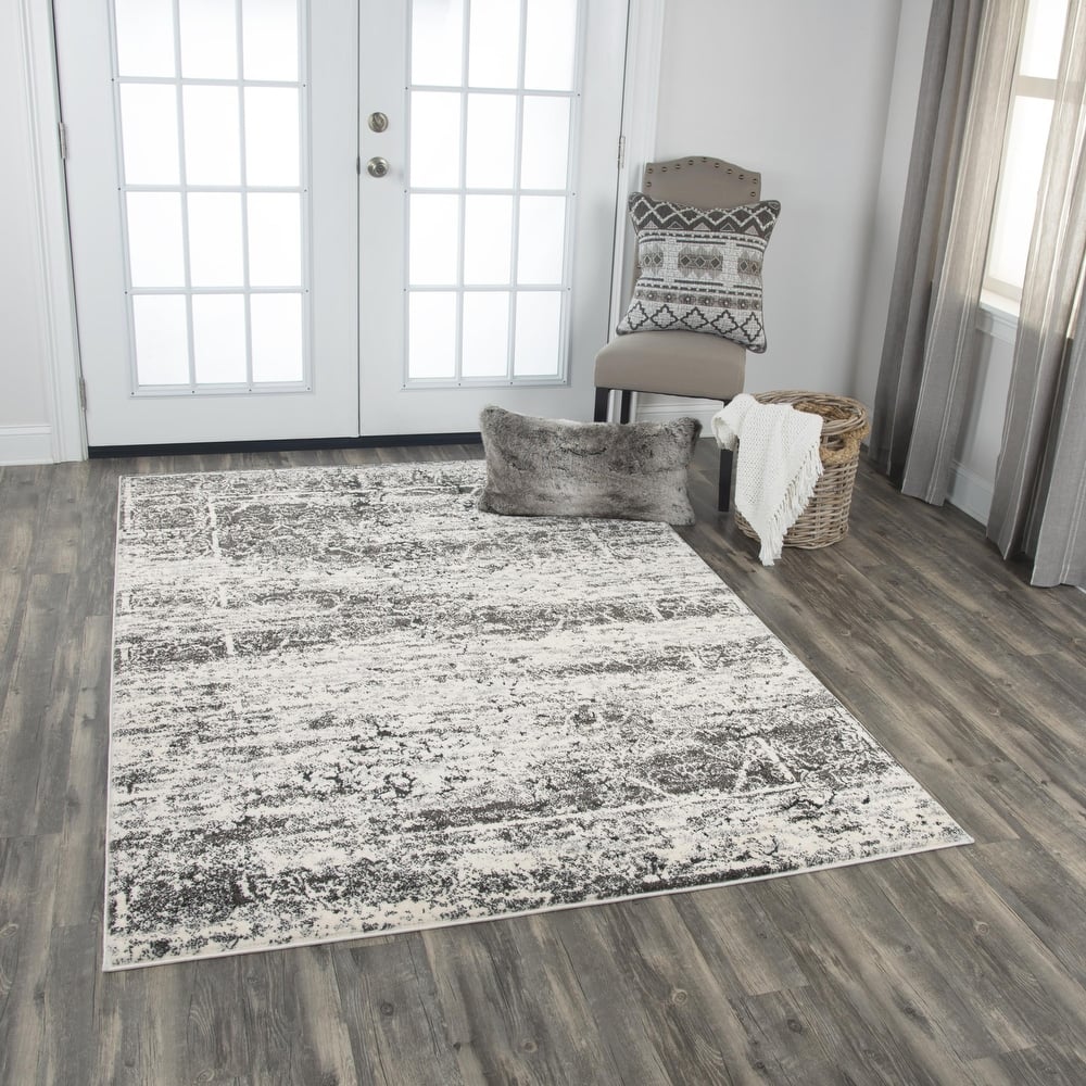 Alora Decor Venice Ivory, Silver, and Charcoal Abstract Rug