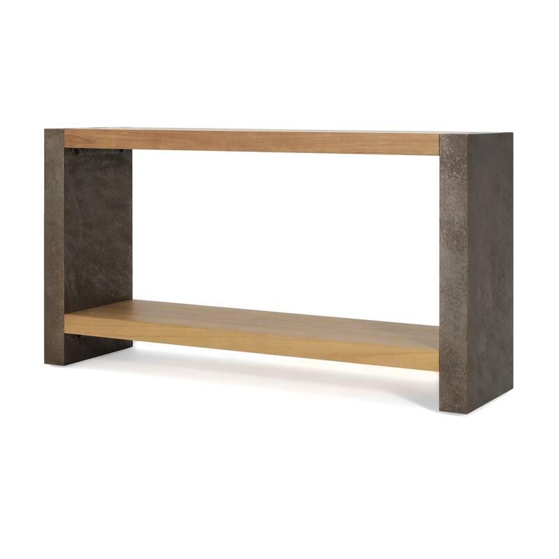 Console Table with Dovetail Joinery & Bottom Shelf, Vintage Industrial Sofa Tables with Distressed Veneer, 59" Entryway Table