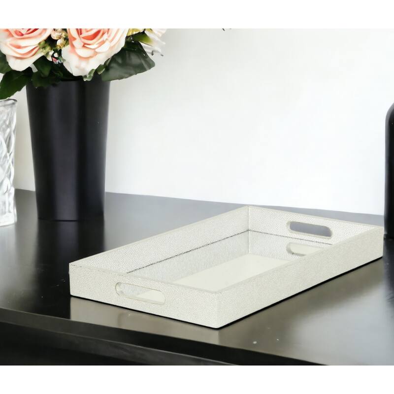 HomeRoots 16" Silver Rectangular Wood Handmade Tray With Handles - Silver