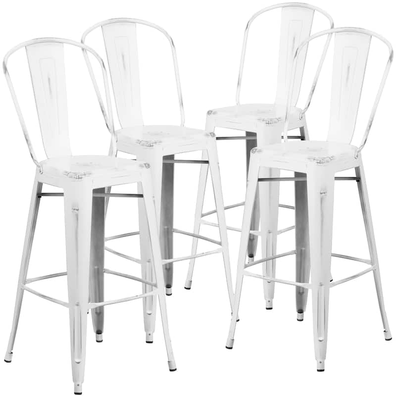 30-inch Distressed Metal Indoor/Outdoor Barstools (Set of 4) - 19"D x 18"W x 46"H - White