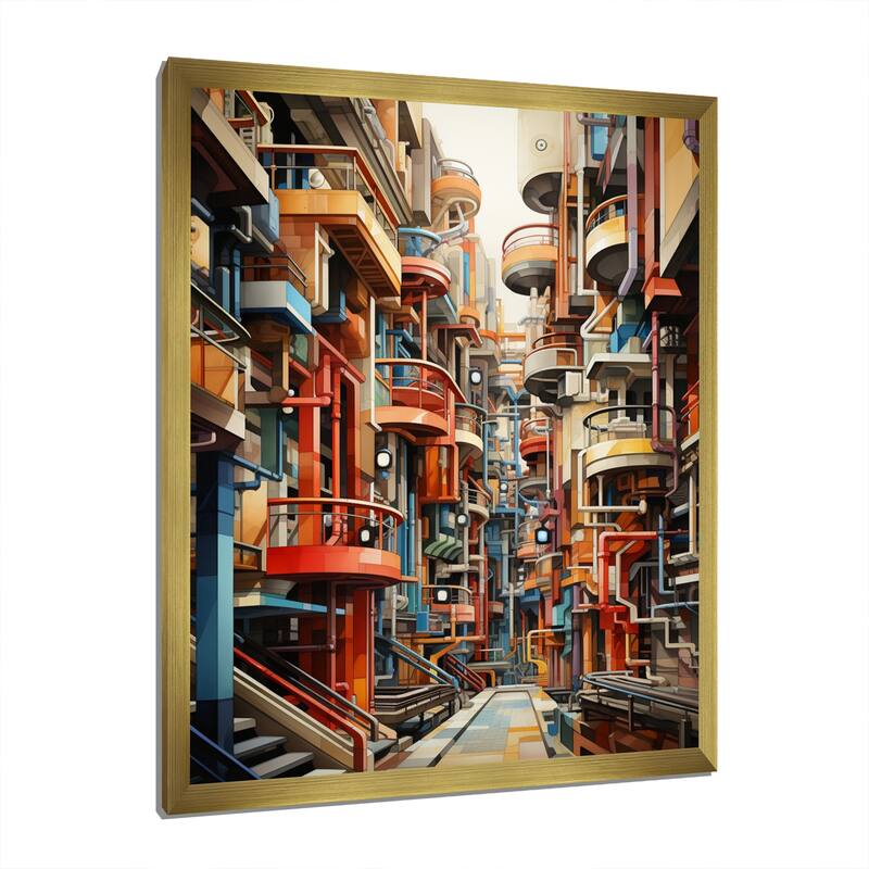 Designart "Constructivism Industrial Utopia Imaginary" Constructivism Framed Canvas Wall Art