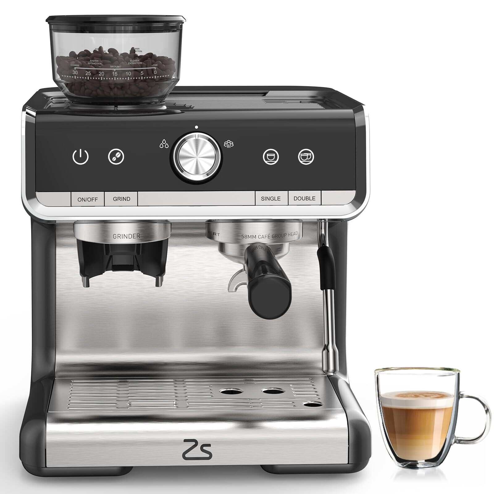 Brushed Stainless Steel Espresso Coffee Maker with Milk Frother Espresso Machine for Home Barista Cuppuccino Machines Use Silver1