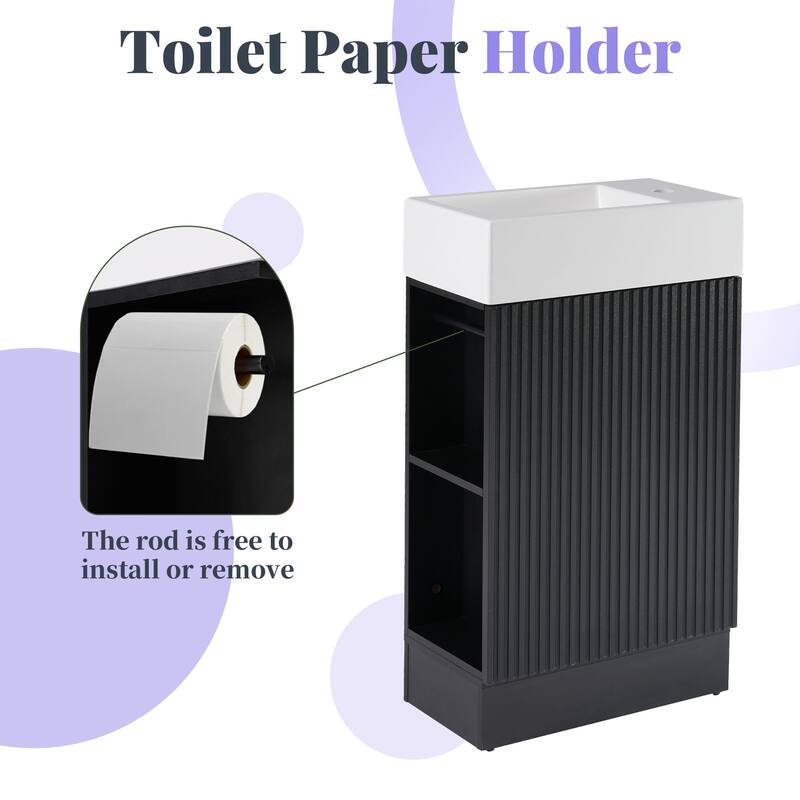 Grey 18.6" Bathroom Vanity with Undermount Sink, Two-Tier Shelf, Cabinet, and Toilet Paper Holder, Left or Right Install