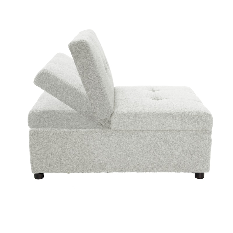 White Sherpa Convertible Sofa, 44x32x34 inches