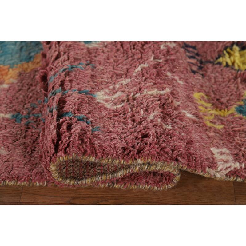Pink Moroccan Oriental Area Rug Hand-Knotted Wool Carpet - 7'10" x 11'1"
