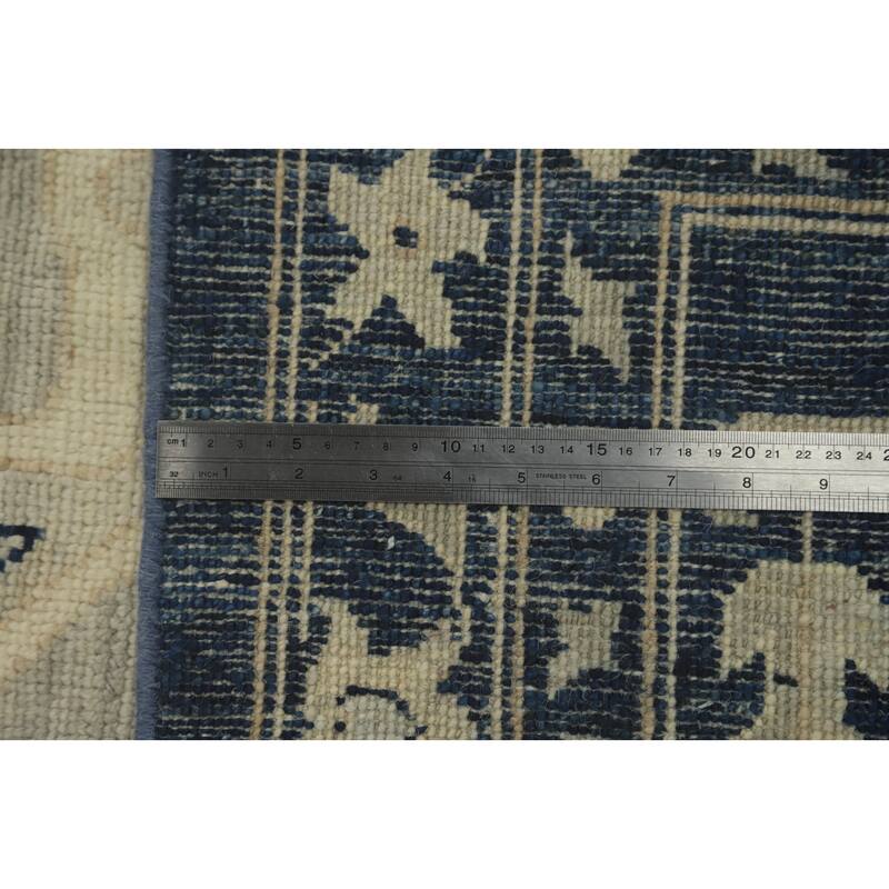 Blue Geometric Oushak Turkish Large Rug, Medallion Geometric Carpet - 14' 8'' X 12' 0''