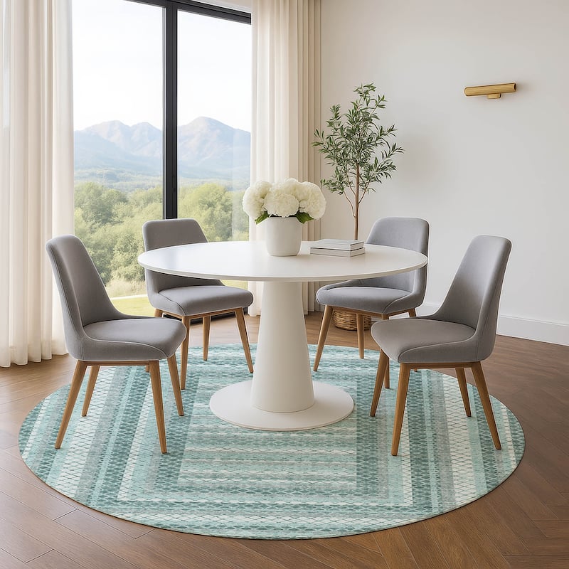 Premium Washable Super Soft Modern Borders Mayfield Rug - Teal - 8' x 8'