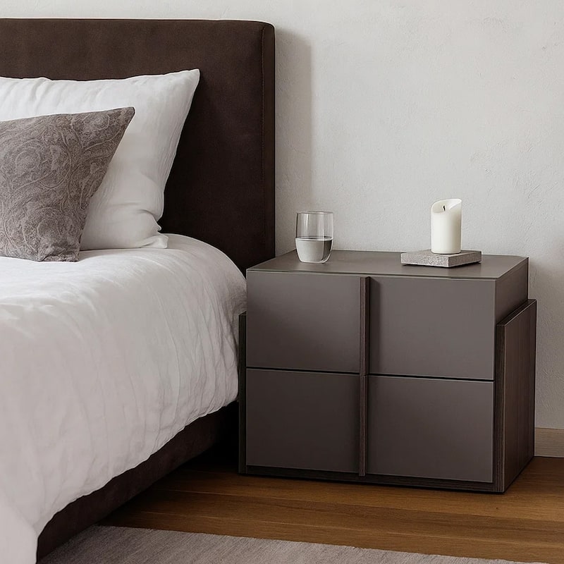 Wooden Frame Nightstand with 2 Self Closing Drawers, Gray