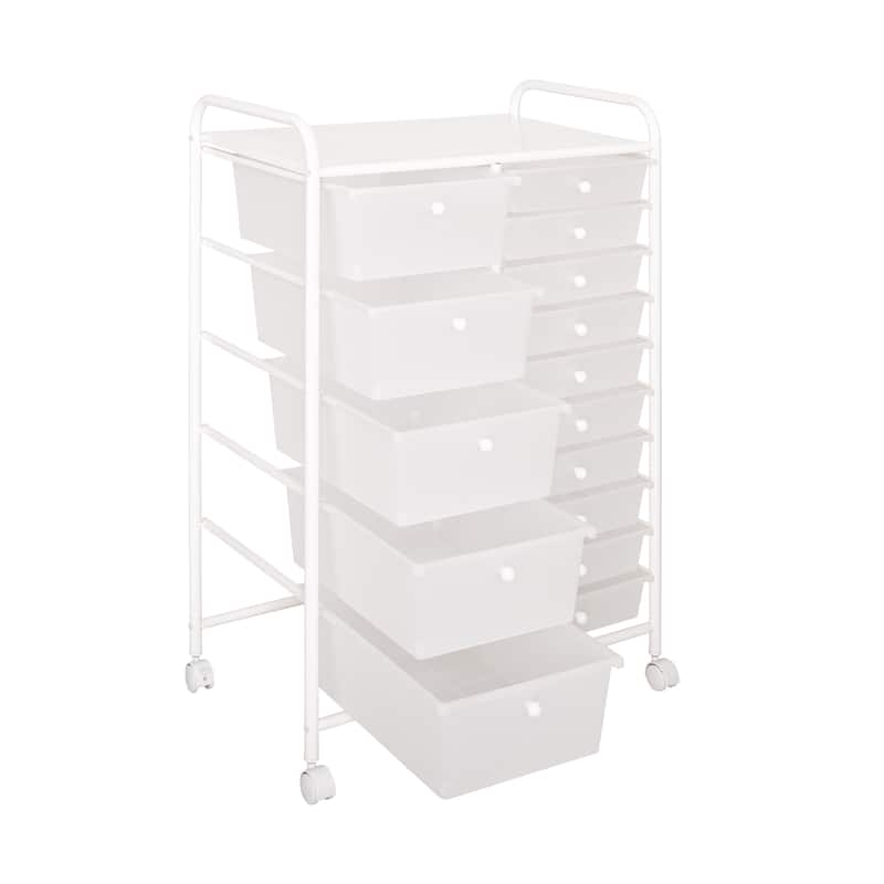 Storage Cart with 15 Plastic Drawers - Multi-Drawer Organizer for Home, Office, Craft, and Classroom